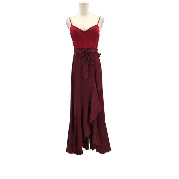 LULU'S SZ S Burgundy Double Darling Adjustable Strap Ruffled Maxi Dress NEW B155 - Picture 3 of 9